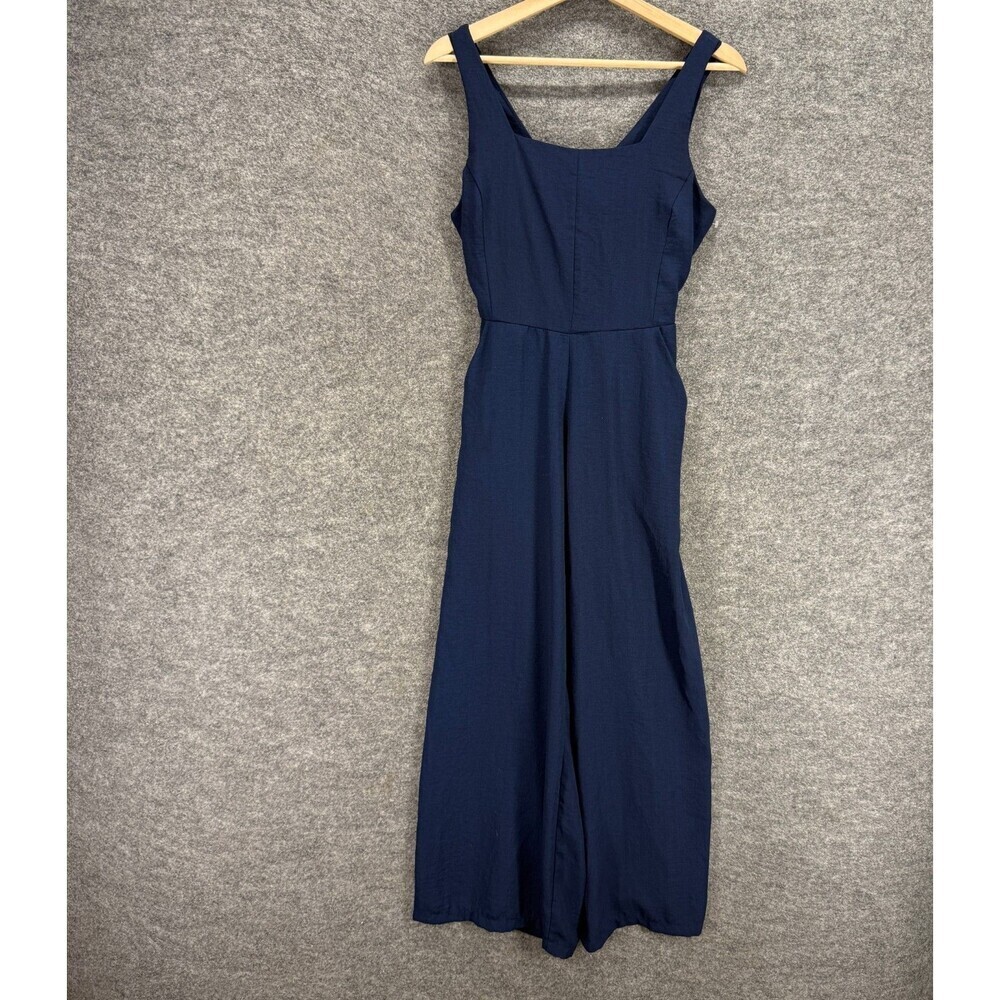 Bobeau Jumpsuit Women S Small Blue Zipper Sleeveless Square Neck Pockets Casual